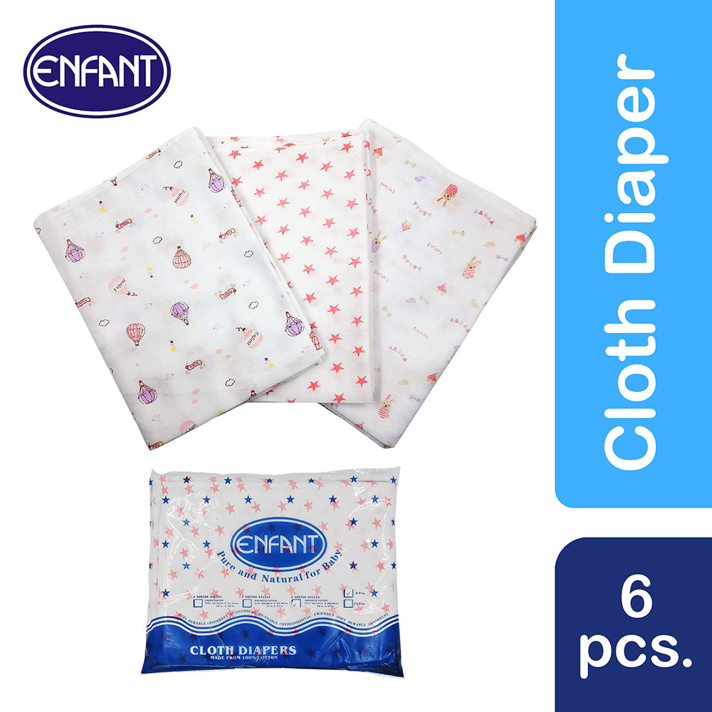 Enfant N301 with printed design - Birdseye Cloth Diaper (Baby Lampin) - Pack of 6