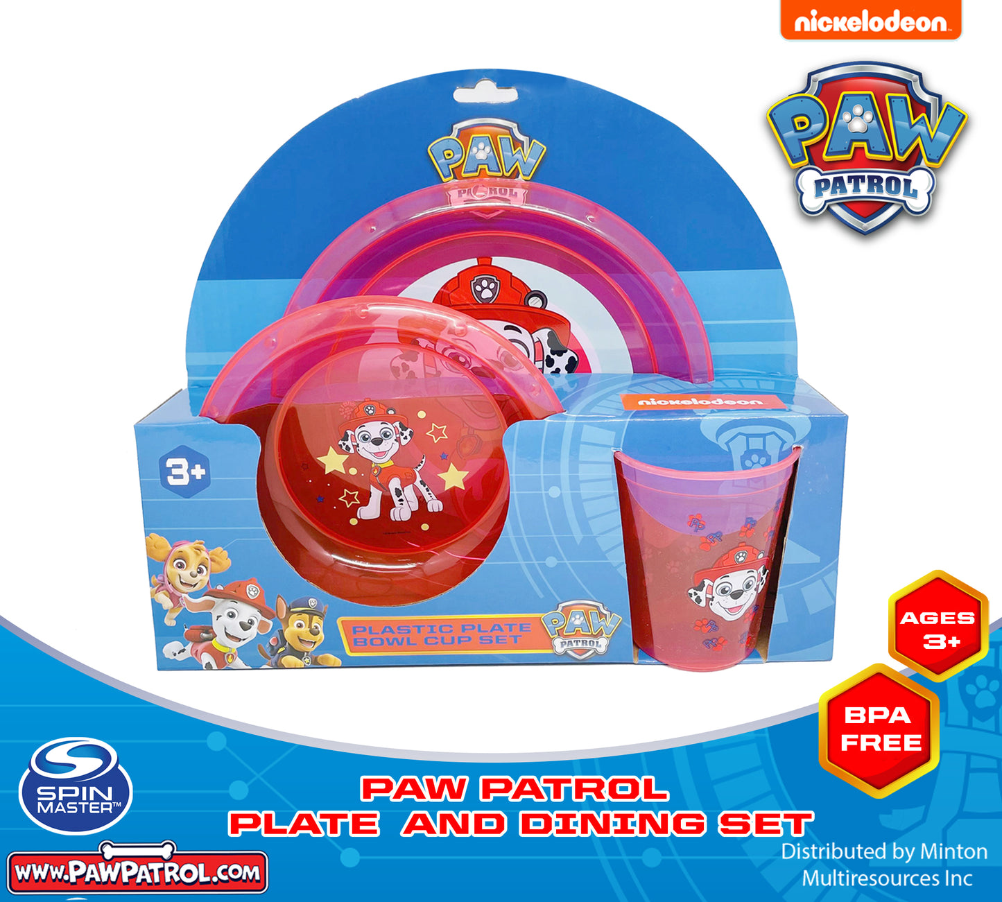 PAW PATROL Kids 3 pcs  PLATE, Cup AND DINING SET - BPA FREE