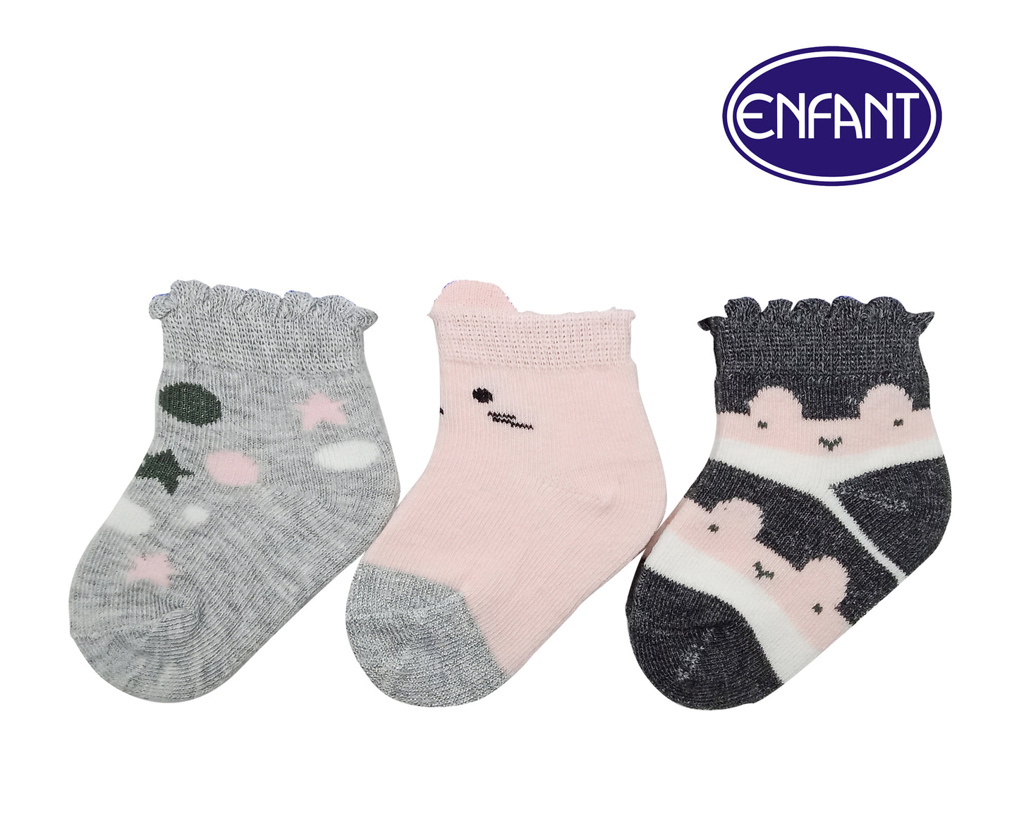 Enfant Baby Girls Socks for 0-6/6-12/12-24 months (3 PAIRS)