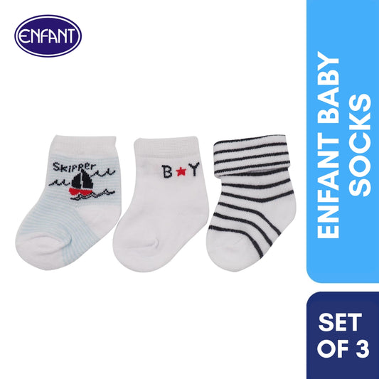 Enfant Baby Newborn 0-6 months Boy Socks with Boat Design (White)