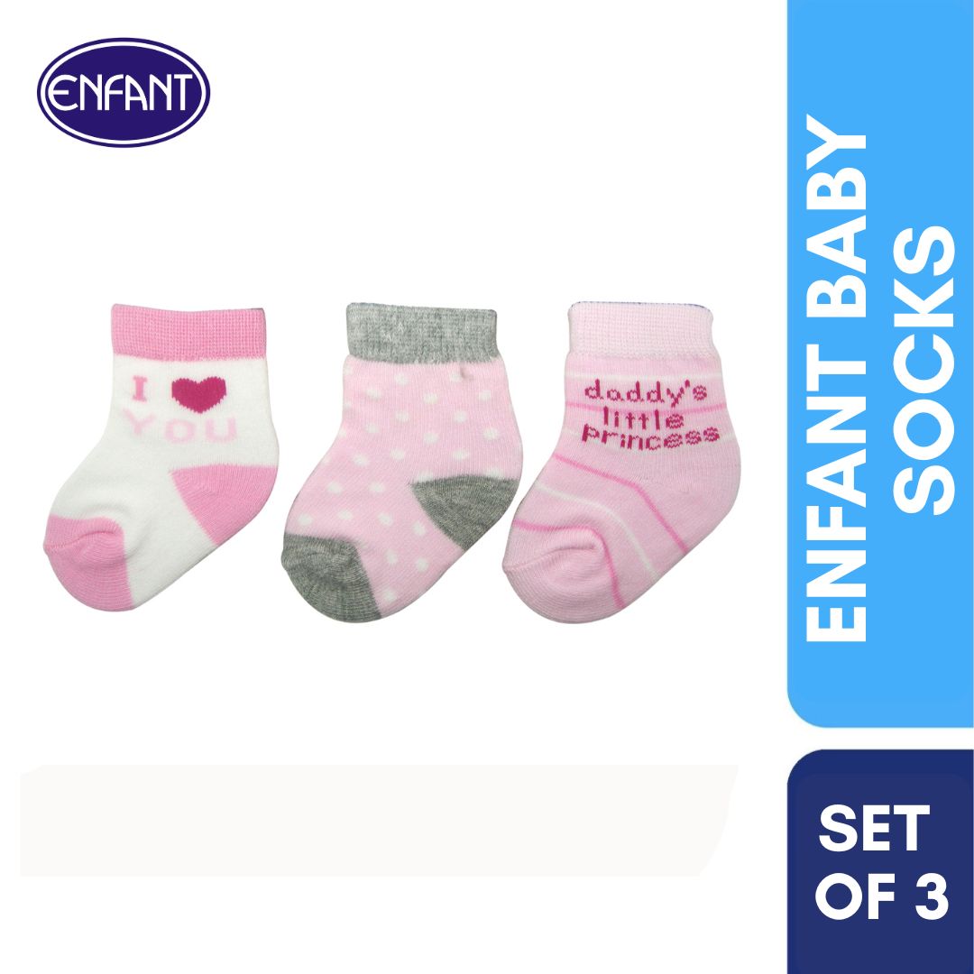 Enfant Baby Newborn Socks Set of 3 with i love you daddy's little princess design