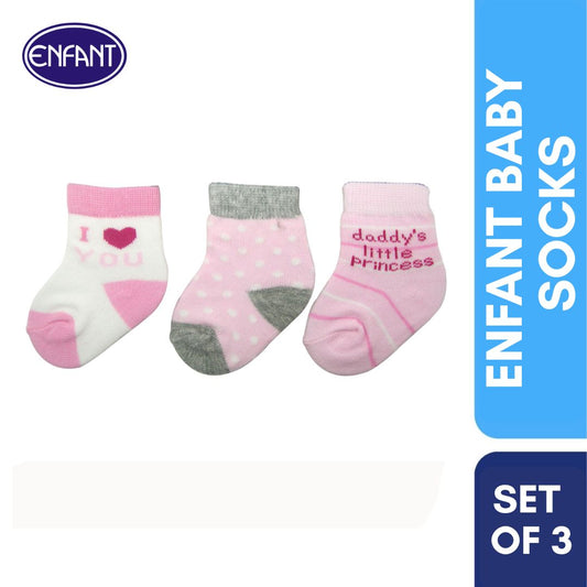 Enfant Baby Newborn Socks Set of 3 with i love you daddy's little princess design