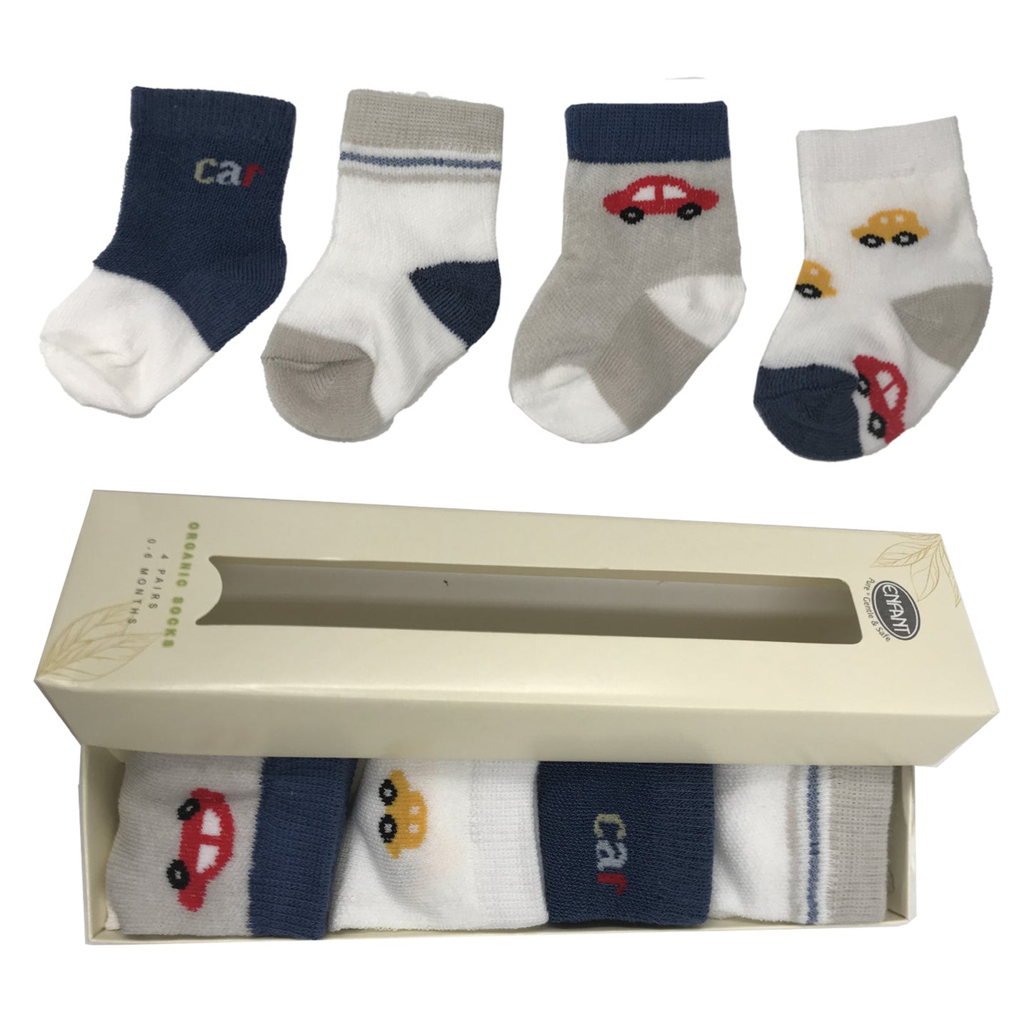 Enfant Socks Baby Socks Car design for 0-6 months ( 4 pairs )