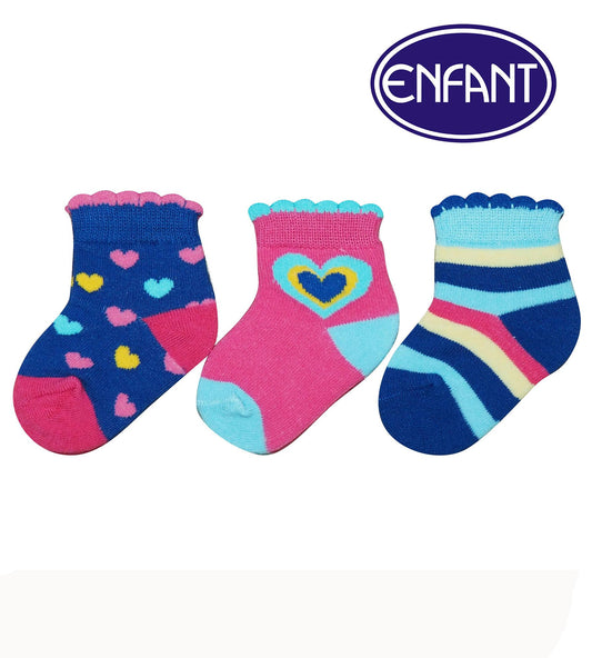 Enfant Baby Girl Socks With cute Shape Design Set of 3 (blue,pink, stripe)