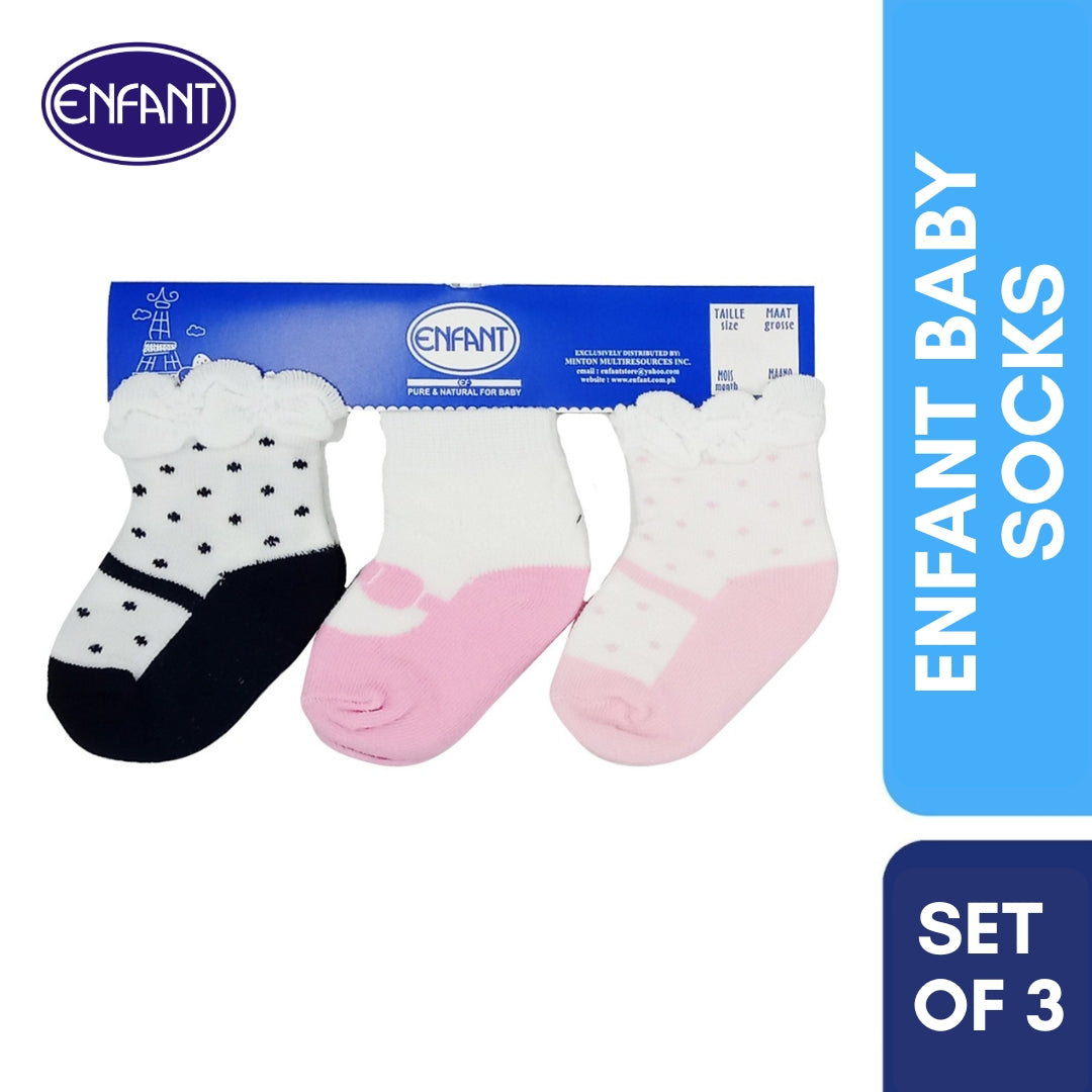 Enfant Baby Girls Socks for 0-6/6-12/12-24 months (3 PAIRS)