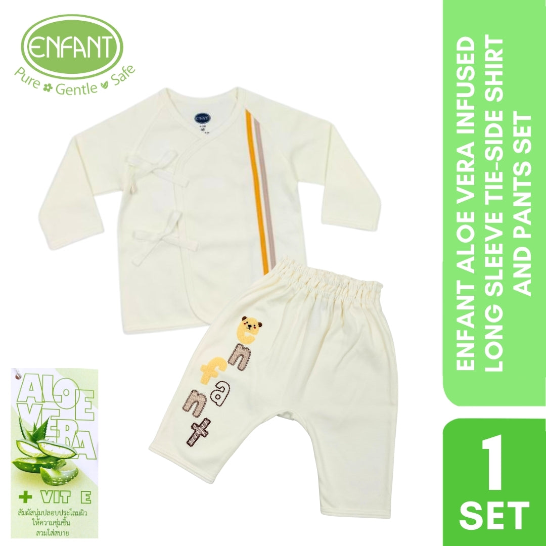 Enfant Aloe Vera Infused Long Sleeve Tie-Side Shirt and Pants Set