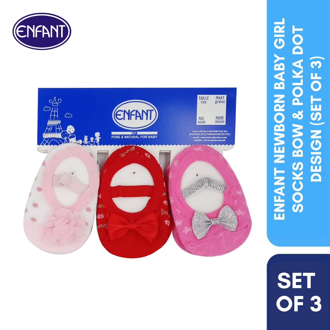 Enfant Newborn Baby Girl Socks with Anti Skid Dots for 0-6/6-12 months (3 PAIRS)