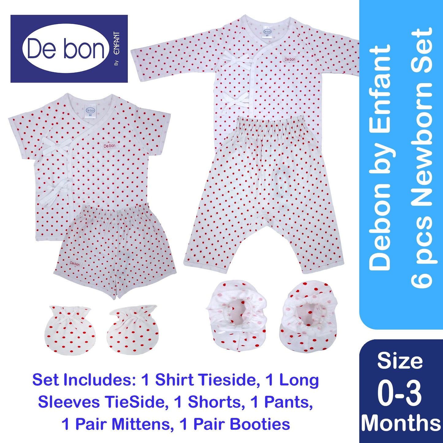 Debon By Enfant Newborn baby Clothe Set Newborn upto 1 year Old Baby 6 pcs - shirt, longsleeves, shorts, pants, mittens booties