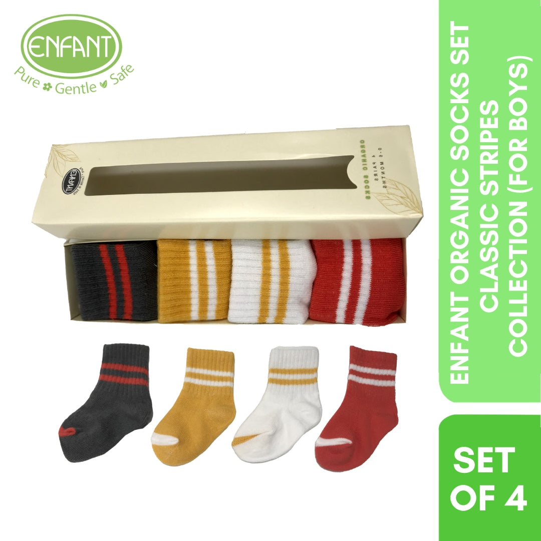 Enfant Organic Socks  Baby Boy Socks Stripes Design for 0-6 months 4 pair set