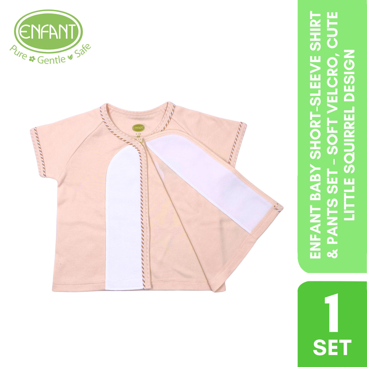 ENFANT Baby Short-Sleeve Shirt & Pants Set – Soft Velcro, Cute Little Squirrel Design