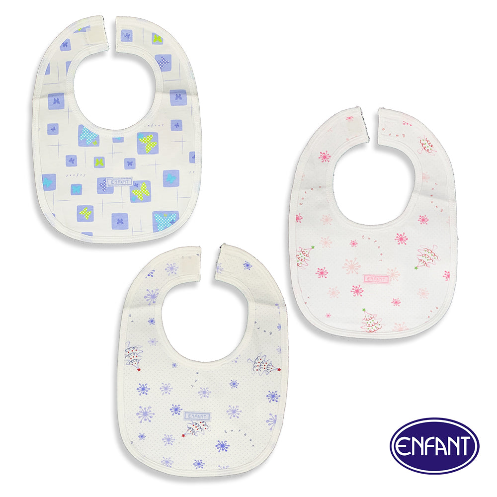 Enfant  SALE  Baby Newborn BIB with velcro  100% Cotton (blue or pink) Set of 3  (Assorted Design )