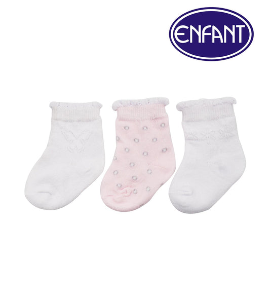 Enfant Baby Girl Socks with Design (White)