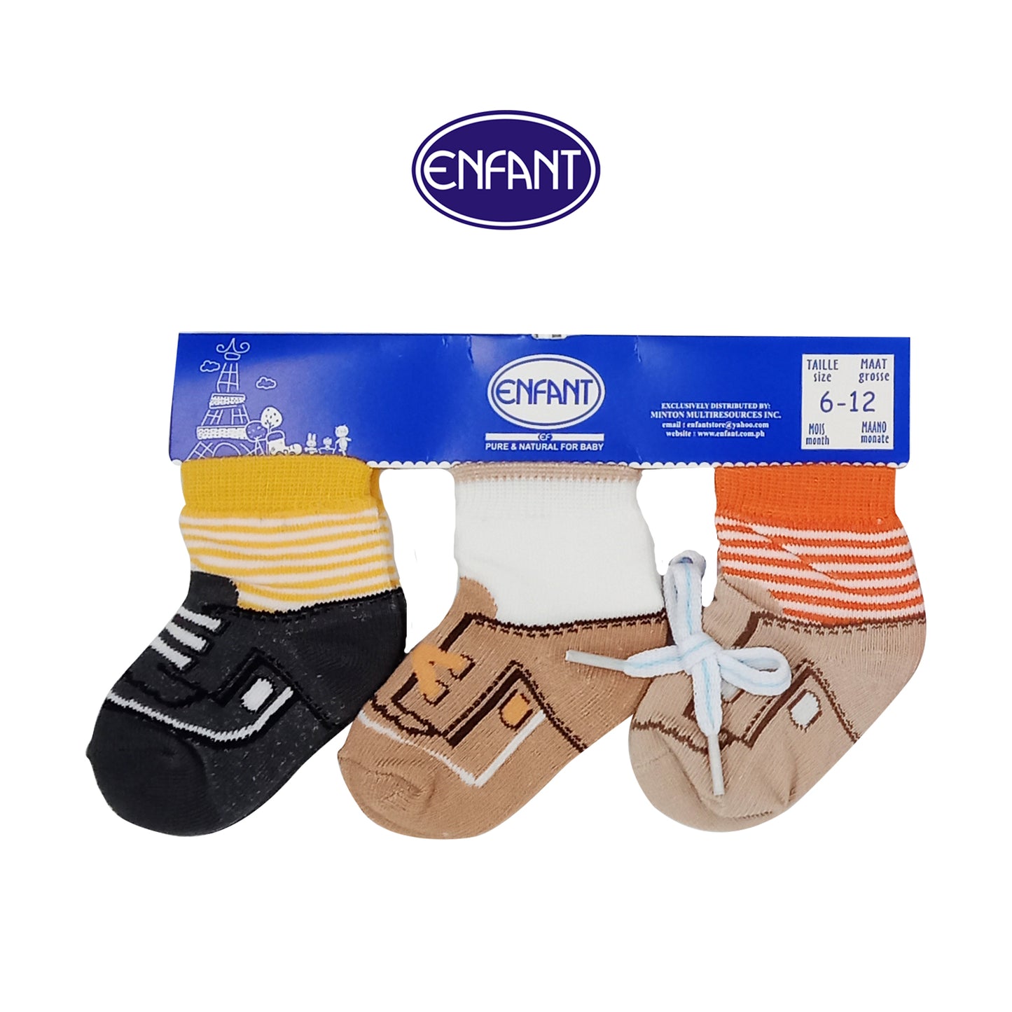 Enfant Baby Boys Socks for 0-6/6-12/12-24 months (3 PAIRS)