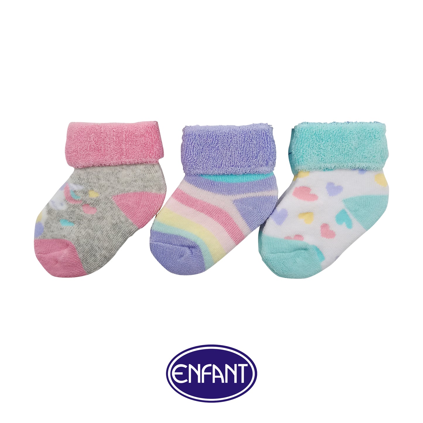 Enfant Baby Girls Socks for 0-6/6-12/12-24 months (3 PAIRS)