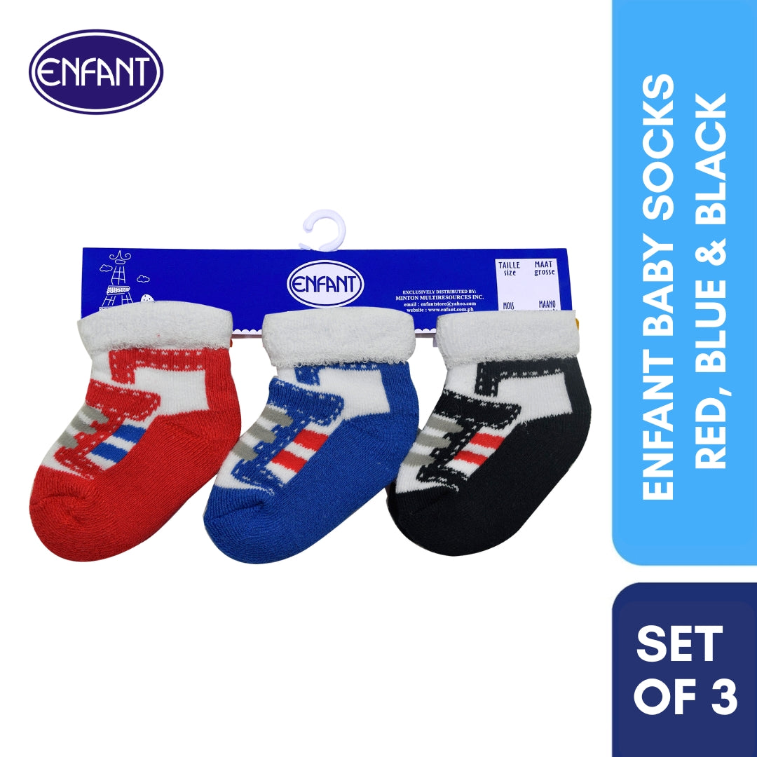 Enfant Baby Socks Set of 3 (red,blue,black)