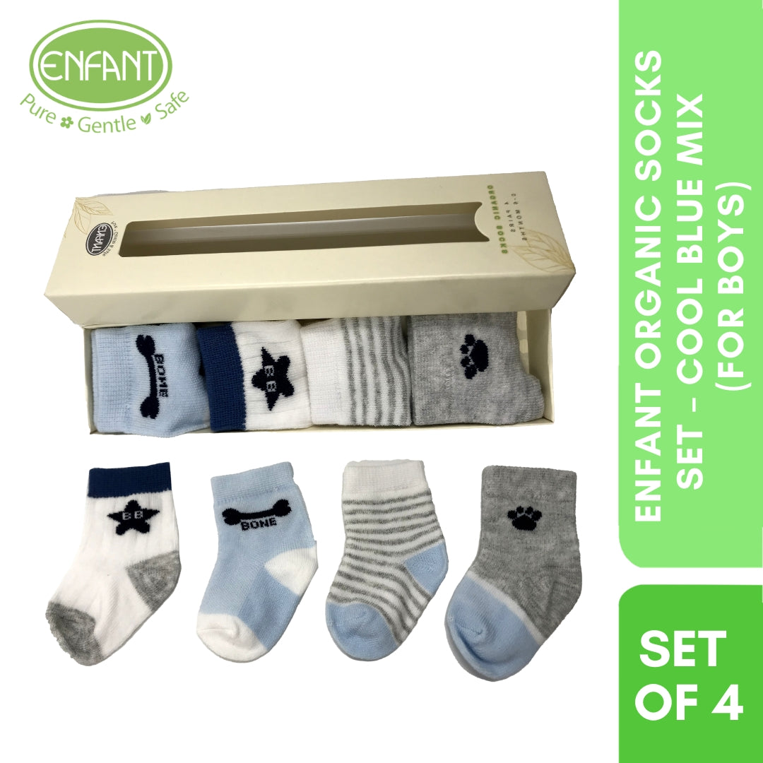 Enfant  Organic Socks Baby Boy Socks  Design for 0-6/ 6-12/ 12-18 ( 4 pairs )