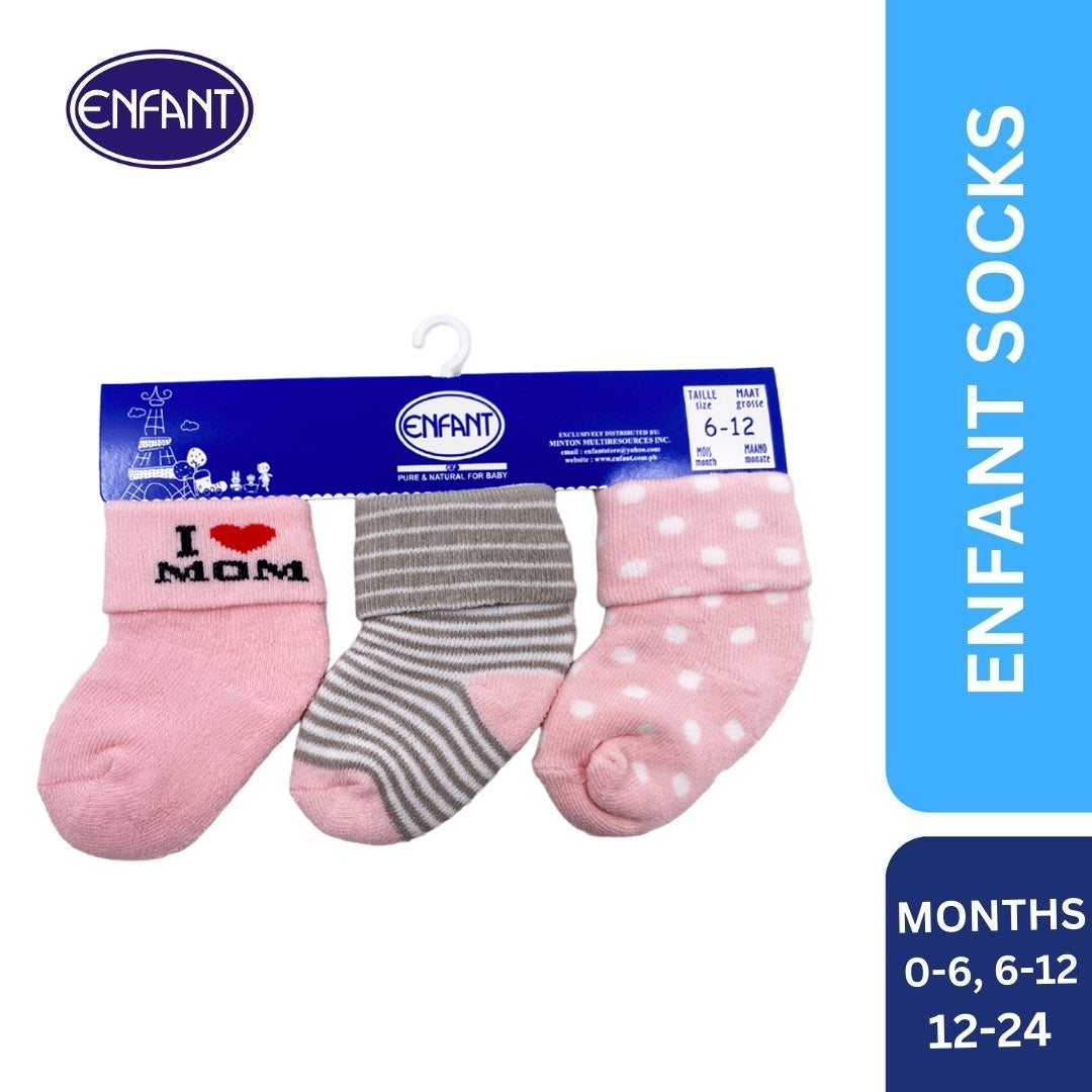 enfant baby girls socks with i love dad for 0-6/6-12/12-24 (3 pairs)