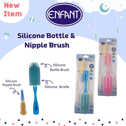 ENFANT 2 IN 1 BOTTLE SILICONE BRUSH with Nipple Brush Cleaner