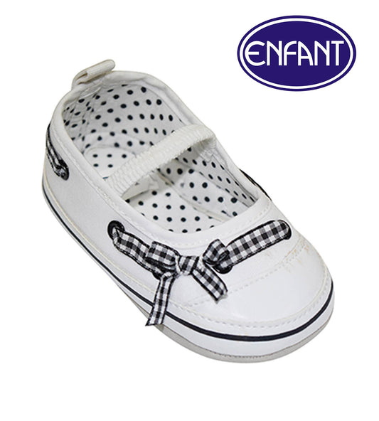 Enfant Baby Girl Shoes with Polka dots and ribbon design (white)