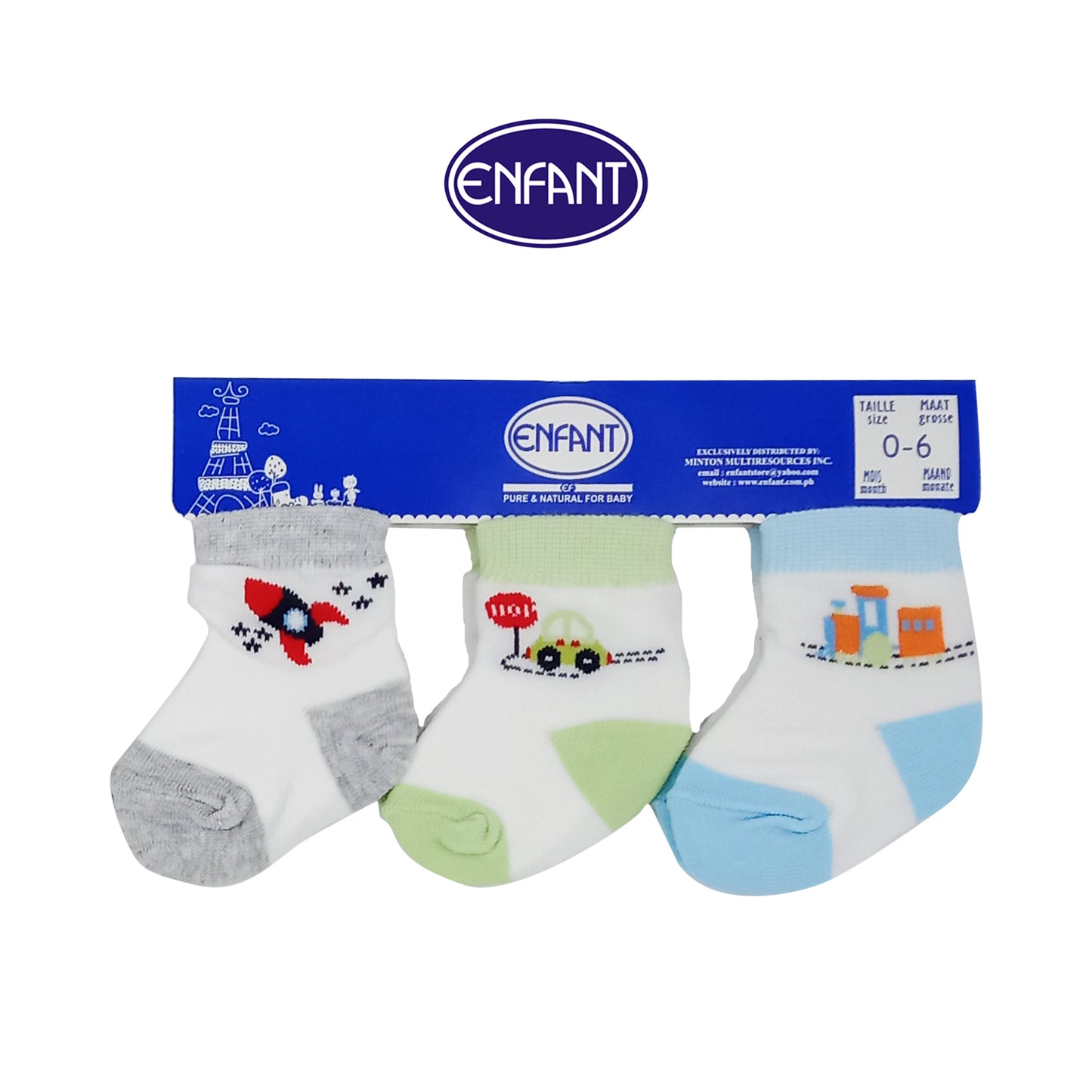 Enfant Baby Boys Socks for 0-6/6-12/12-24 months (3 PAIRS)