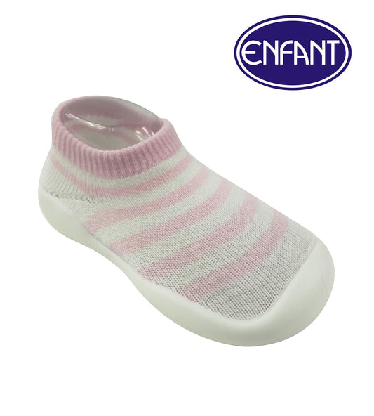 Enfant Baby Shoes Socks with Sole (Blue/Pink Stripes)