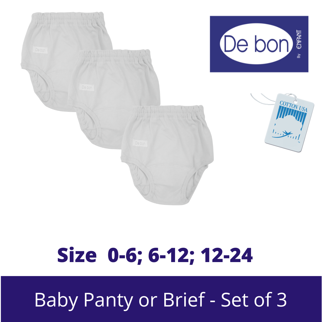 SALE Debon by Enfant Baby Toddler Cotton 100% Baby Panty / Brief  SET OF 3 - SALE Size Newborn upto 2 yr old White, Pink, Blue