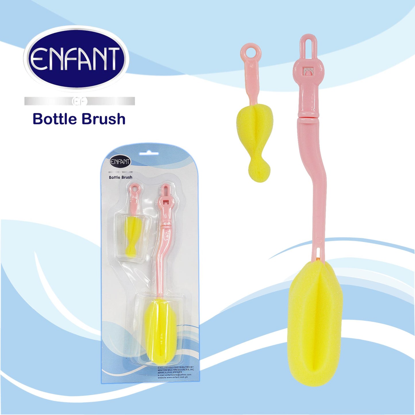 Enfant Baby Bottle Brush sponge with Nipple brush (pink)