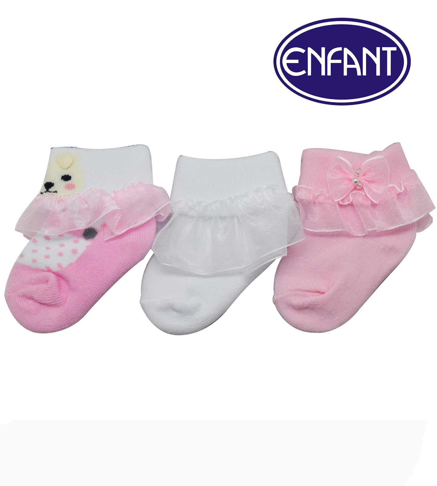 Enfant Baby Girl Socks for 0-6/6-12/12-24 months (3 PAIRS)