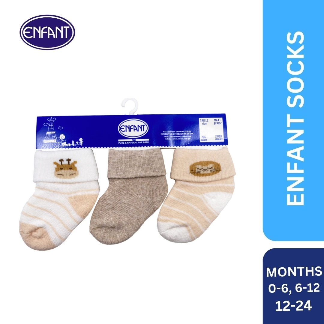 enfant baby boys socks with giraffe and lionen for 0-6/6-12/12-24 (3 pairs)