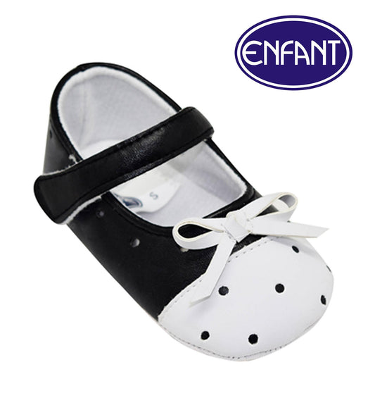 Enfant Baby Girl Shoes With Ribbon Design (black and white)