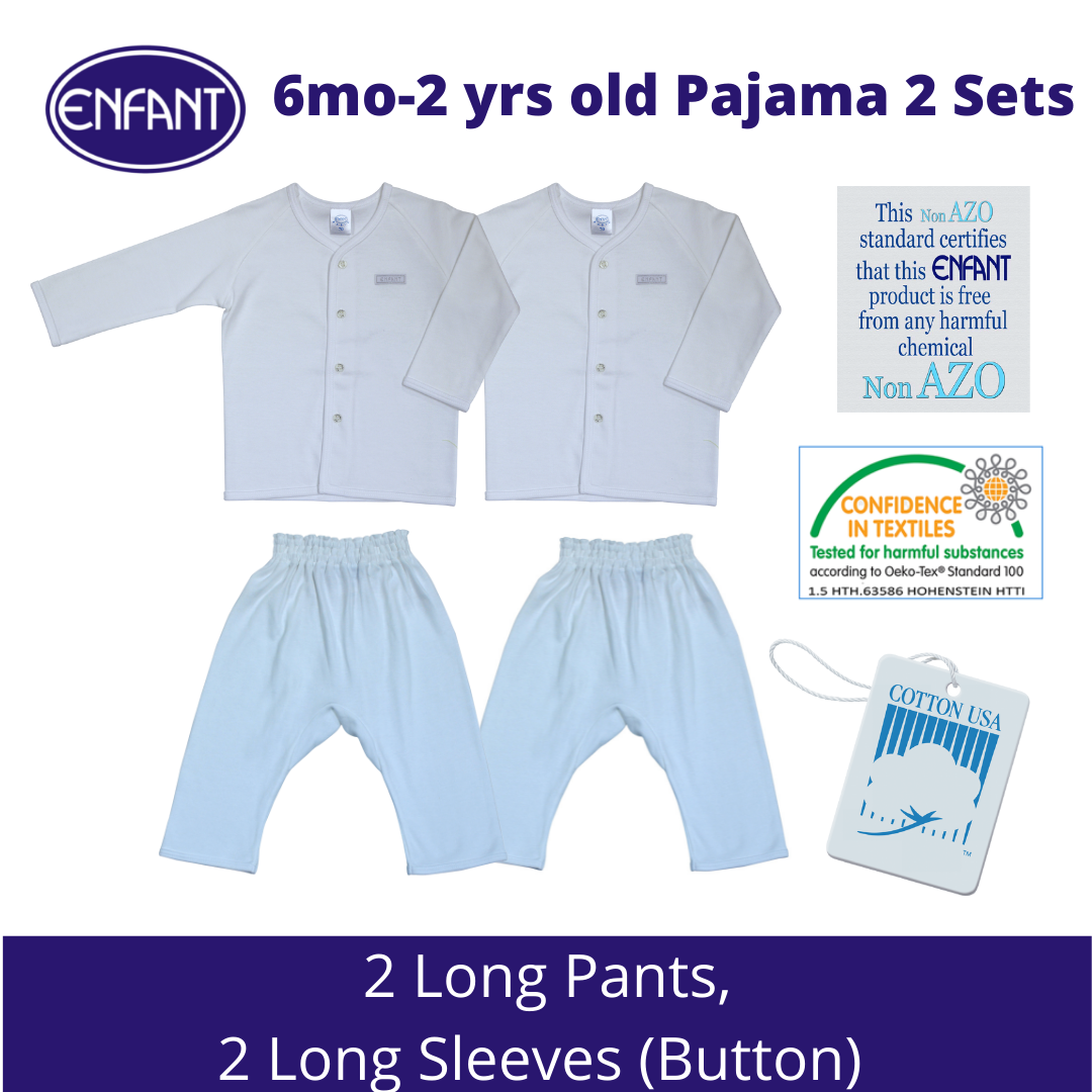 Enfant Newborn Baby Clothes Pajama Bundles Sets - Plain White, Pink, Blue   (Shirts, Pants, Mittens, Booties, Bib, Bonnet)