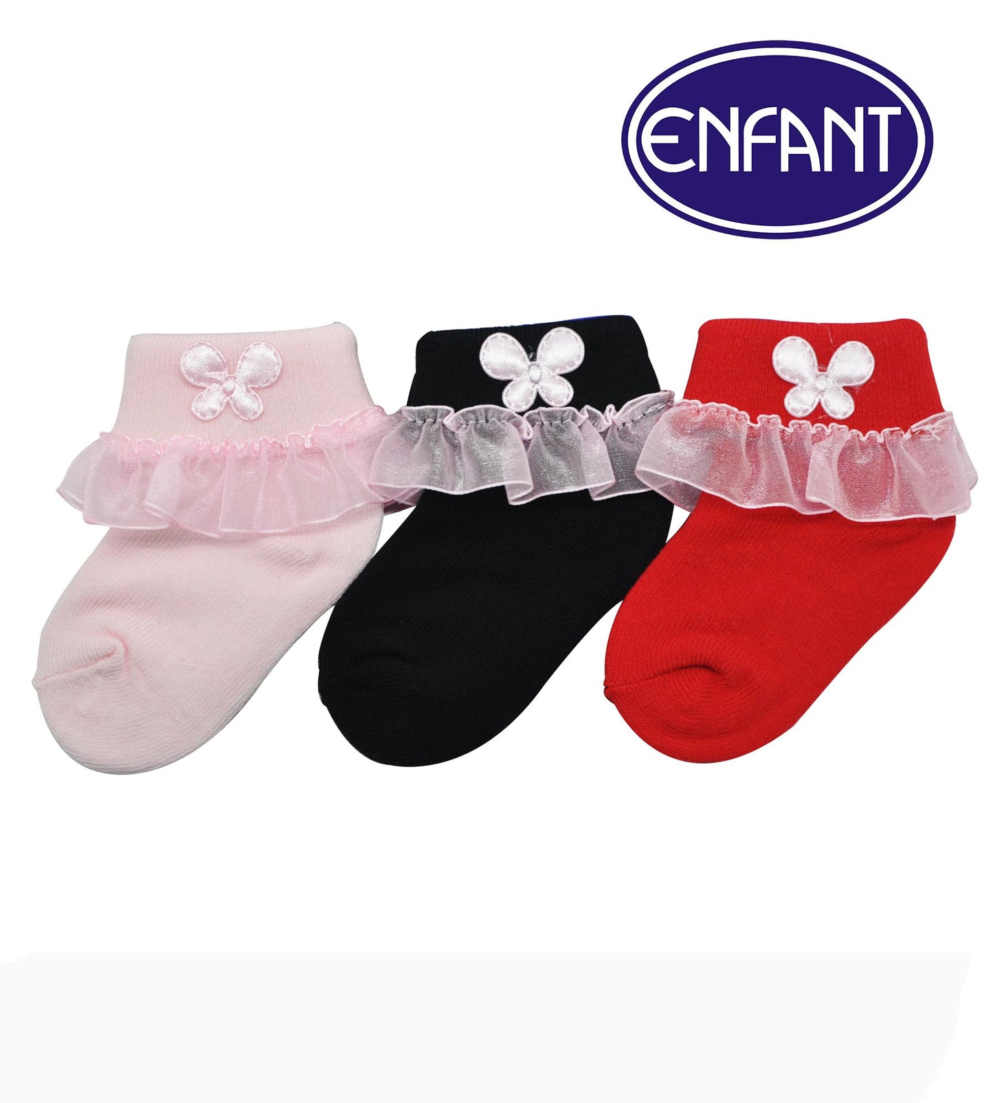 Enfant Baby Girl Socks (Red/Black/Pink) Set of 3