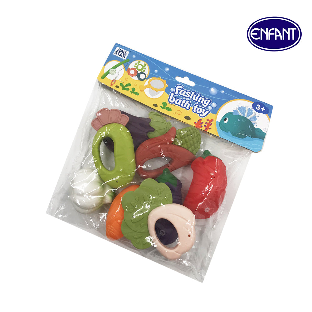 Enfant 8 Pcs Baby teether Fruits and Vegetables Squeaky Plastic bath toy Play set