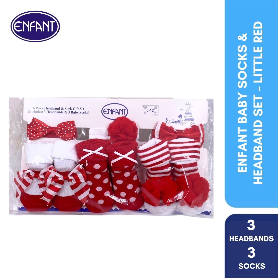 Enfant baby socks and head band for baby girl ( 3 set of  headband and 3 set of socks)