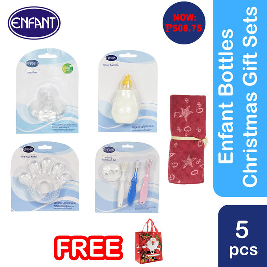 Enfant Baby Grooming Set 5pcs (Pacifier, Baby toothbrush, teether, nasal aspirator, bib) with free 1 Christmas Paper Bag