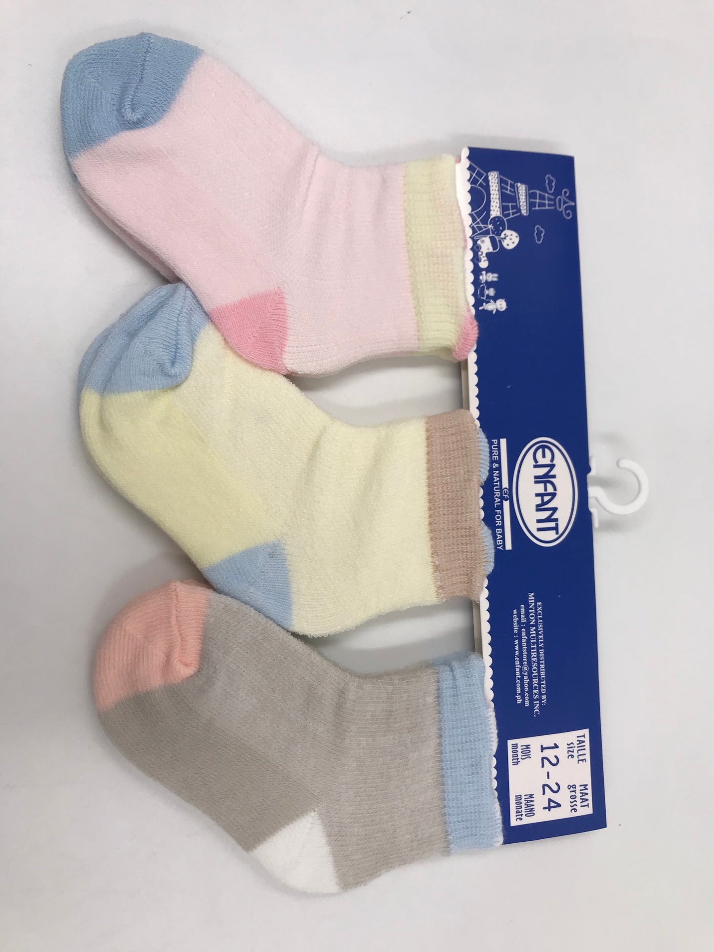 Enfant Organic Light Color Socks for 0-6/ 6-12/ 12-24 months