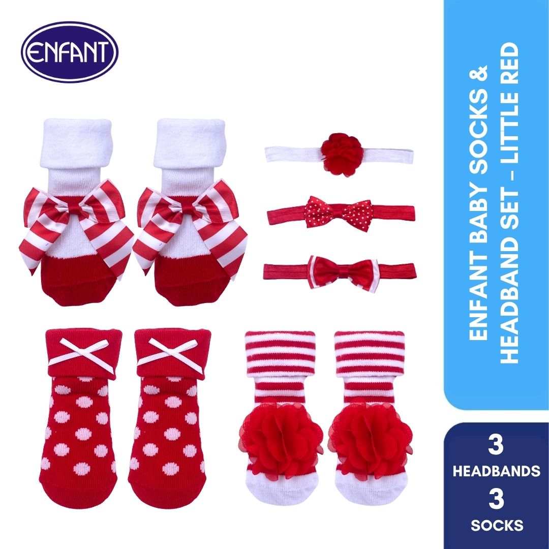 Enfant baby socks and head band for baby girl ( 3 set of  headband and 3 set of socks)