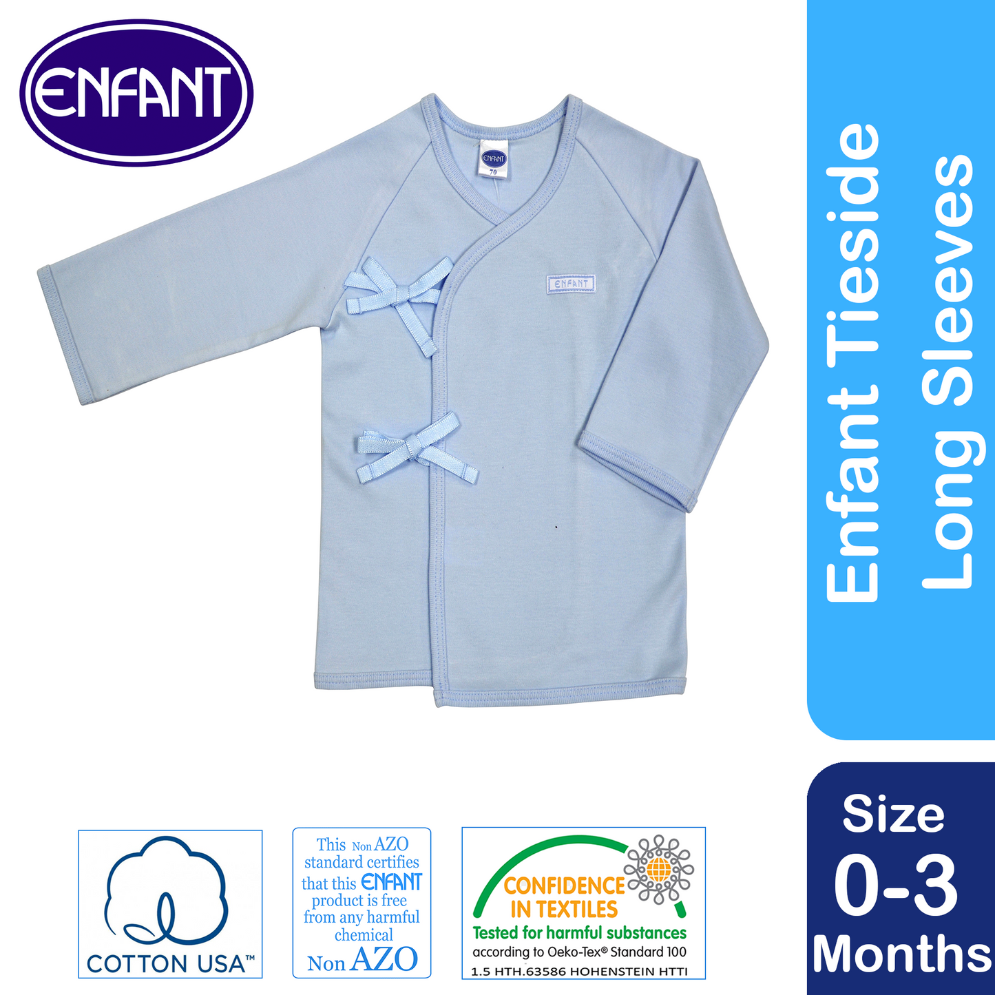 ENFANT Baby Newborn LongSleeves Tieside  SHIRT 100% COTTON US