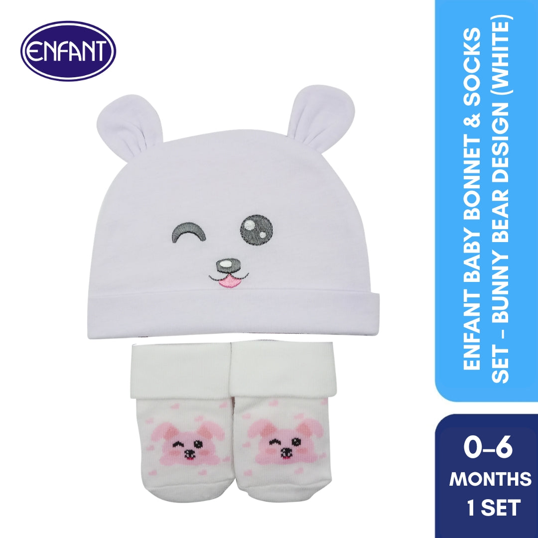 Enfant Baby Hat & Socks Set (White)