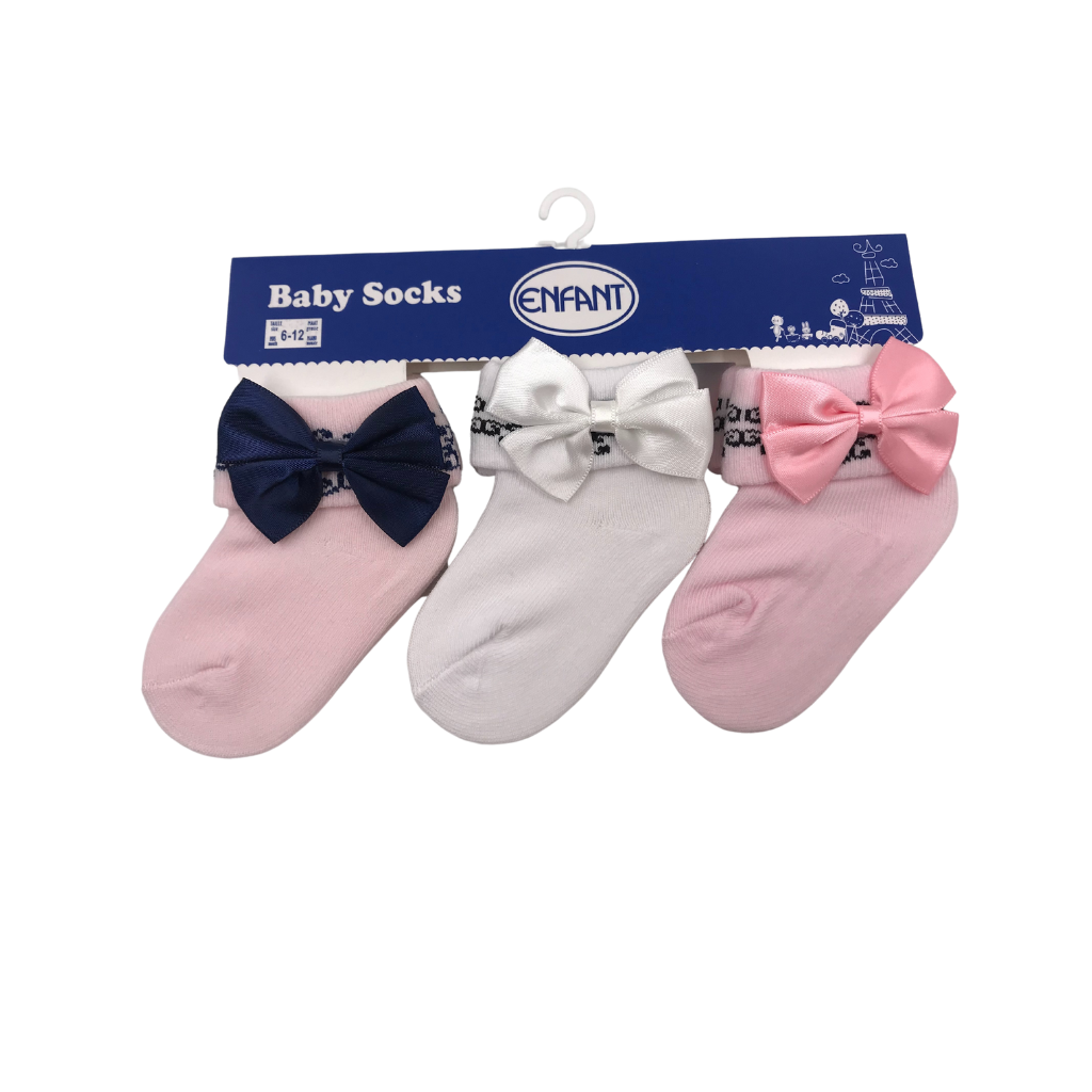 Enfant baby socks girls socks with ribbon design 0-6/ 6-12/ 12-24