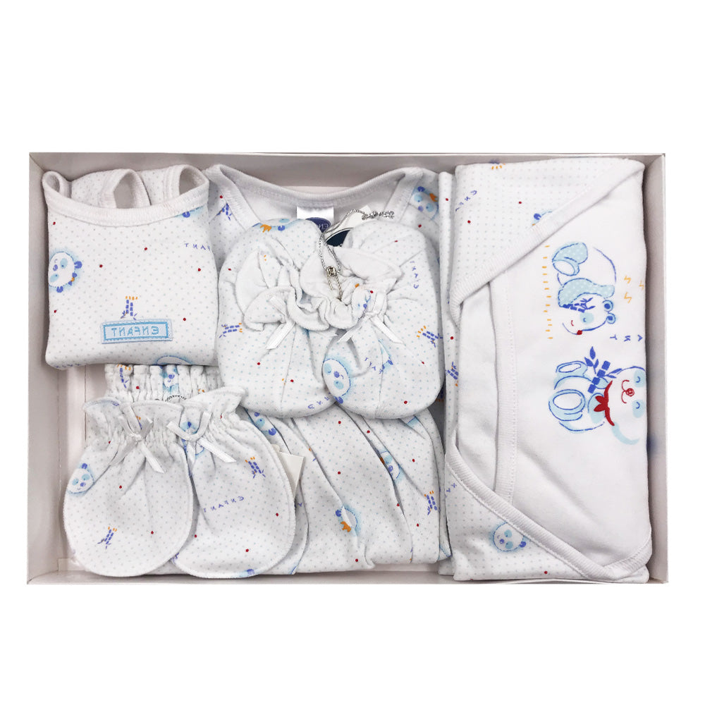 Enfant Baby Clothes New born Gift Set 6 pcs (Tie Shirt, Shorts, Bib, Mittens, Booties,Blanket)