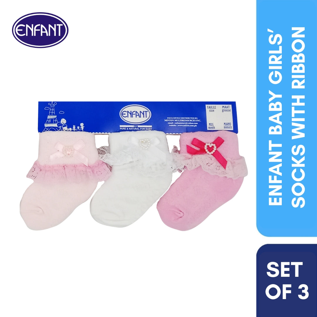 Enfant Baby Girls Socks for 0-6/6-12/12-24 months (3 PAIRS)