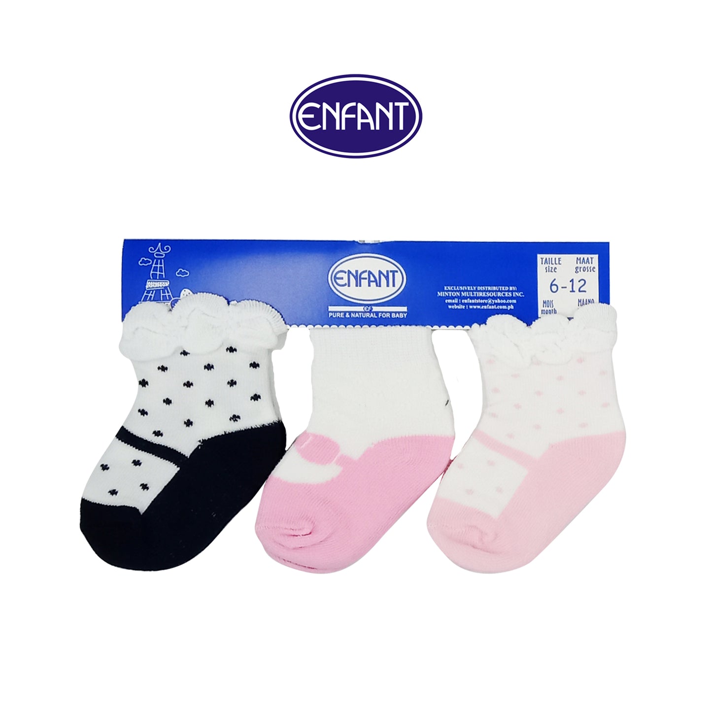 Enfant Baby Girls Socks for 0-6/6-12/12-24 months (3 PAIRS)