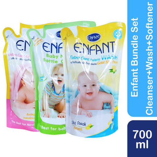 Enfant Baby Wash Bundle Gift Set ( Bottle Cleanser + Fabric Wash+ Softener 700ml)