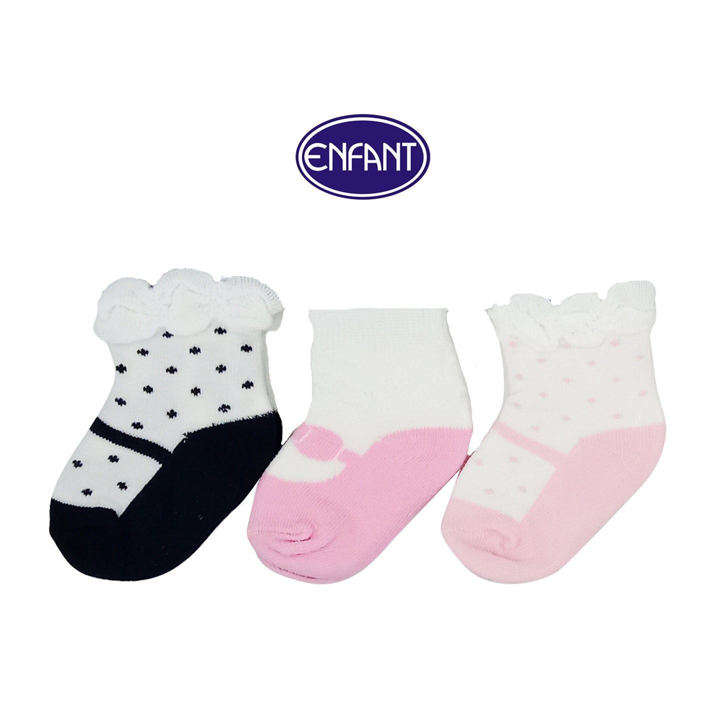 Enfant Baby Girls Socks for 0-6/6-12/12-24 months (3 PAIRS)