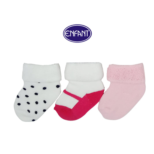 Enfant Baby Girls Socks for 0-6/6-12/12-24 months (3 PAIRS)