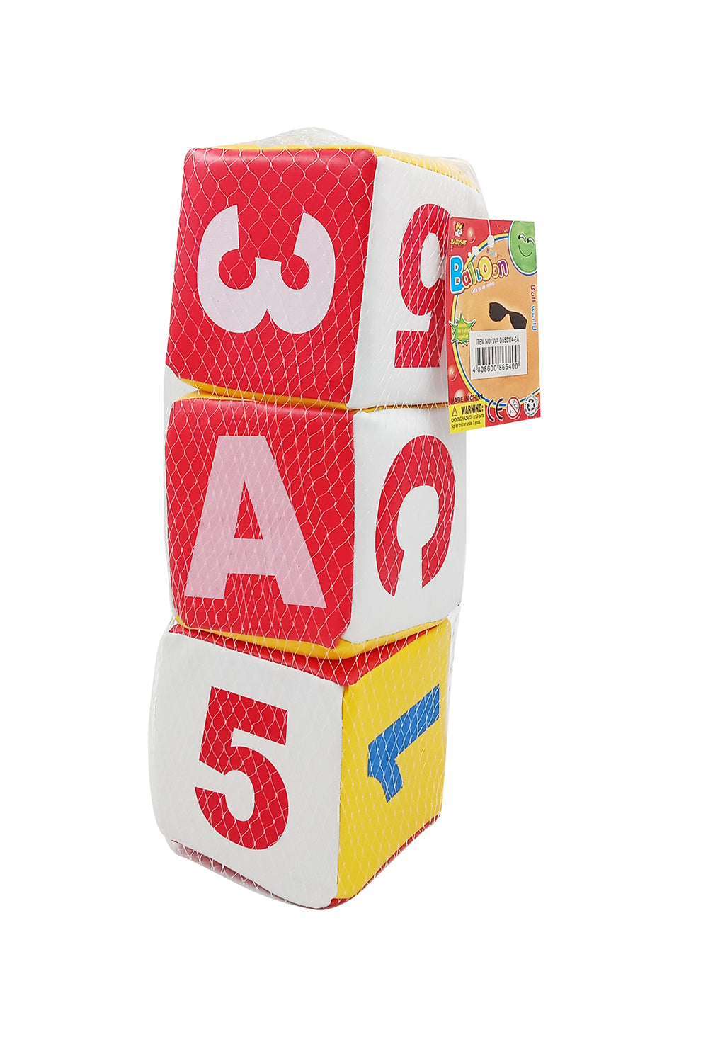 Enfant 4 inch Square Dice Baby Toddler Soft Toy Set with letters and alphabet 3 Pcs