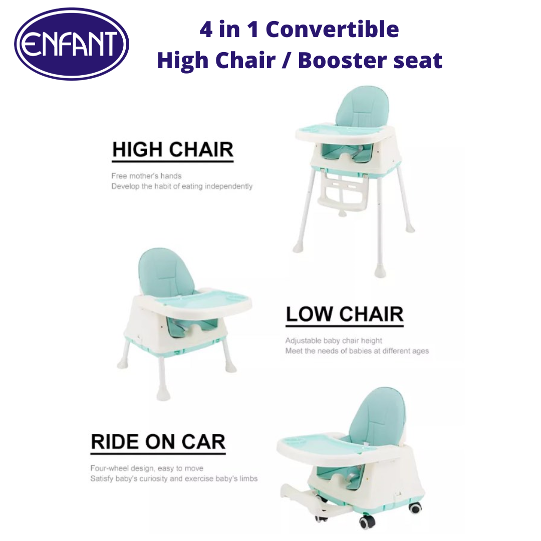 Enfant 4 in 1 Baby High Chair, Adjustable Convertible Baby High Chairs for Babies and Toddlers, Compact/Light Weight/Portable/Easy to Clean