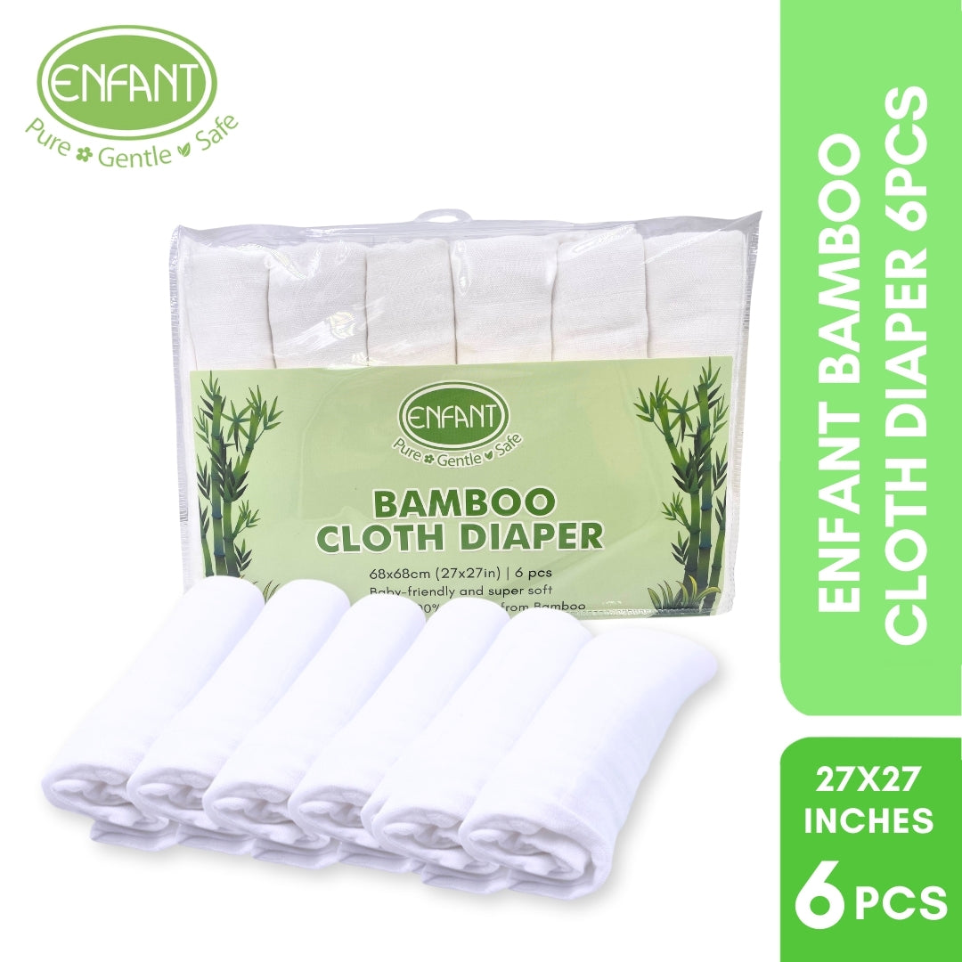 ENFANT BAMBOO BABY CLOTH DIAPER 27X27 PIECES White 27x27 inches