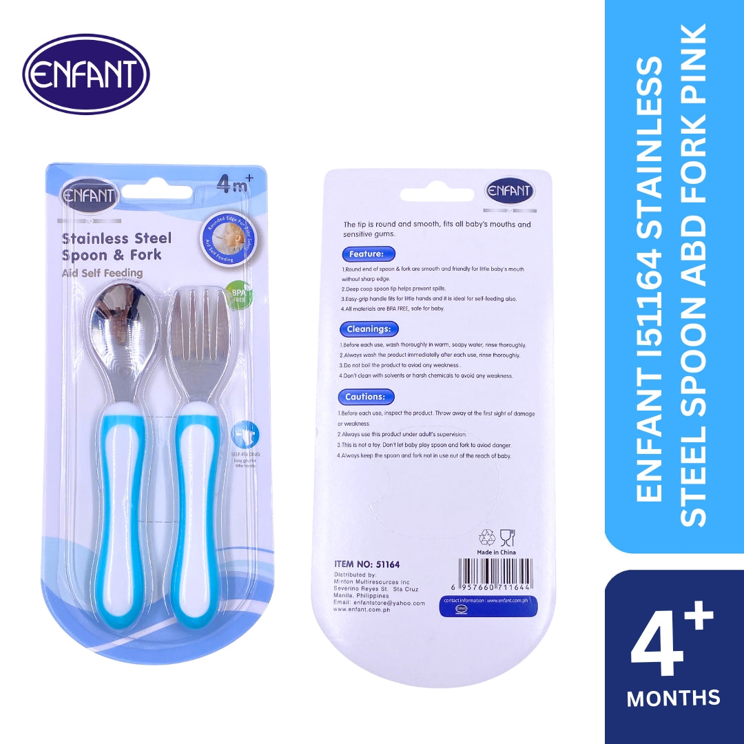 ENFANT BABY STAINLESS SPOON AND FORK SET FOR EASY EATING